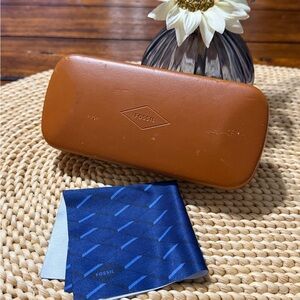 Fossil Brown Glasses Case with Blue Cloth
